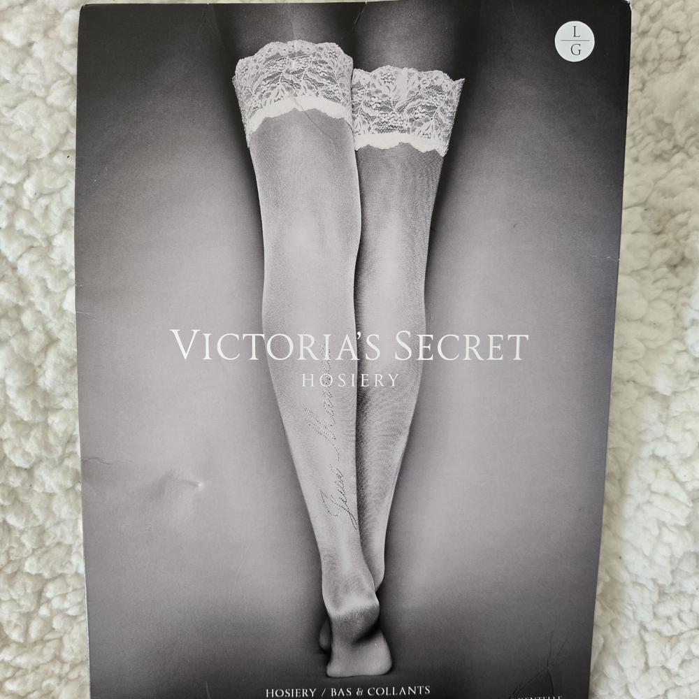 Victoria's Secret White Lace Top JUST MARRIED Stockings 🤍 Size Large